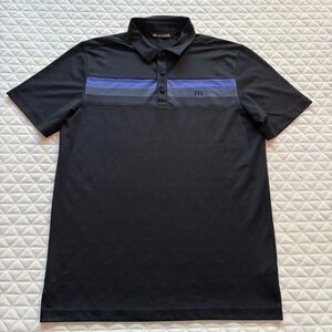 Travis Mathew Mens Climbing Wall Polo Shirt Black Stripe Performance Golf Size M